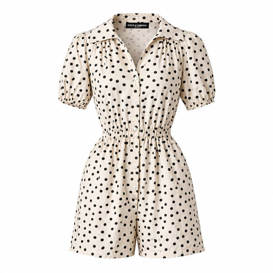 DOLCE & GABBANA - JUMPSUIT ECRU SILK WITH BLACK POLKADOTS SIZE 40 IT