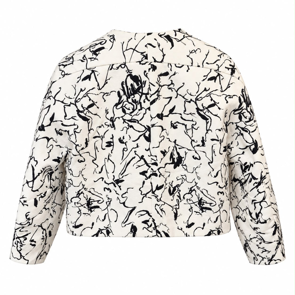 BALENCIAGA - JACKET CROPPED BLACK & WHITE ABSTRACT FLORAL PRINT SIZE S