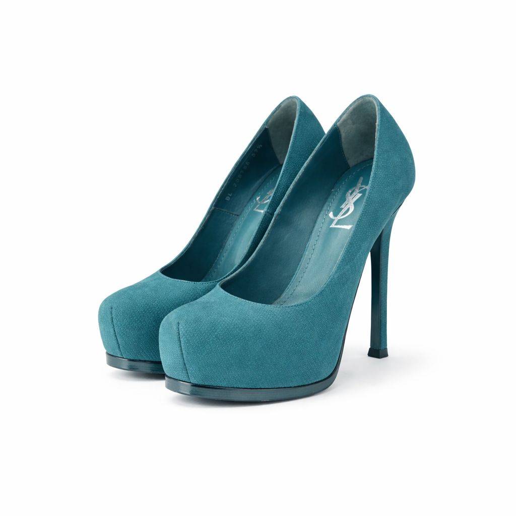 SAINT LAURENT - PUMPS TRIBTOO TEAL BLUE LIZARD SIZE 37,5 EU