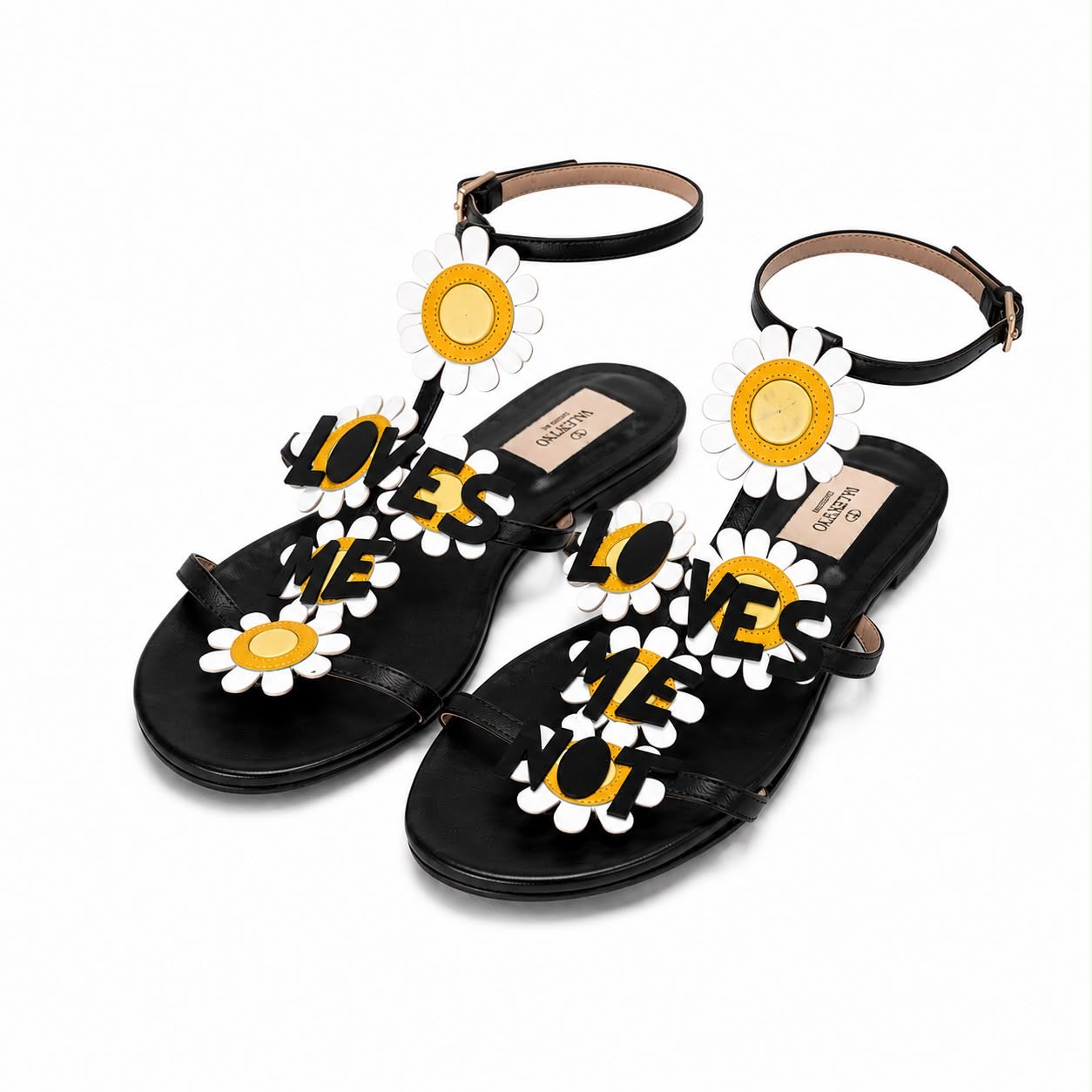 VALENTINO - FLAT SANDALS LOVE ME DAISY FLOWER EMBELLISHED SIZE 37 EU