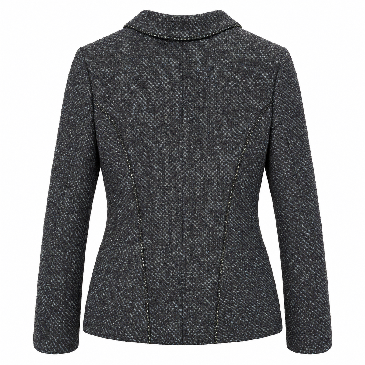 CHANEL - BLAZER NAVY BLUE TEXTURED WOOL TWEED TAILORED WITH JEWEL CC BUTTONS SIZE 36 FR