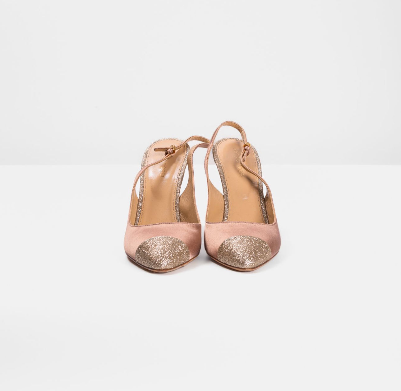 SERGIO ROSSI - HEELS SATIN PINK WITH GOLD TIP SIZE 39 EU