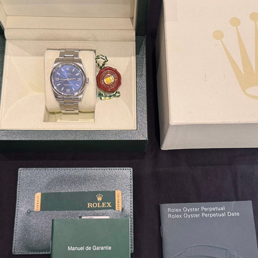 ROLEX - *FULL SET* WATCH OYSTER PERPETUAL AIR-KING 34mm BLUE DIAL