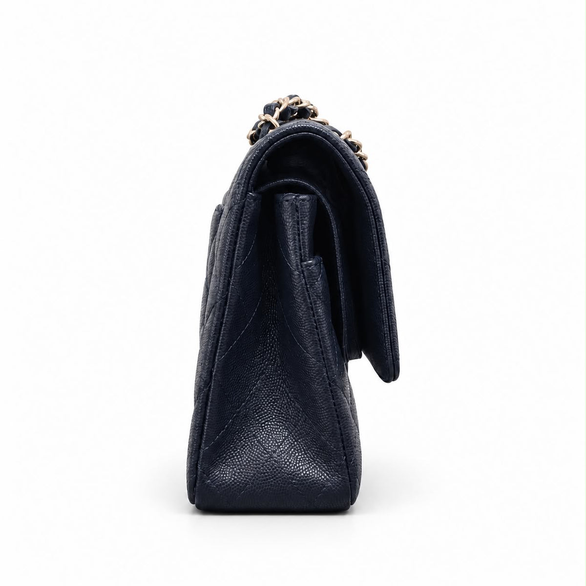 CHANEL - BAG TIMELESS CLASSIC DOUBLE FLAP MEDIUM BLUE NAVY CAVIAR LEATHER WITH SILVER TONE HARDWARE