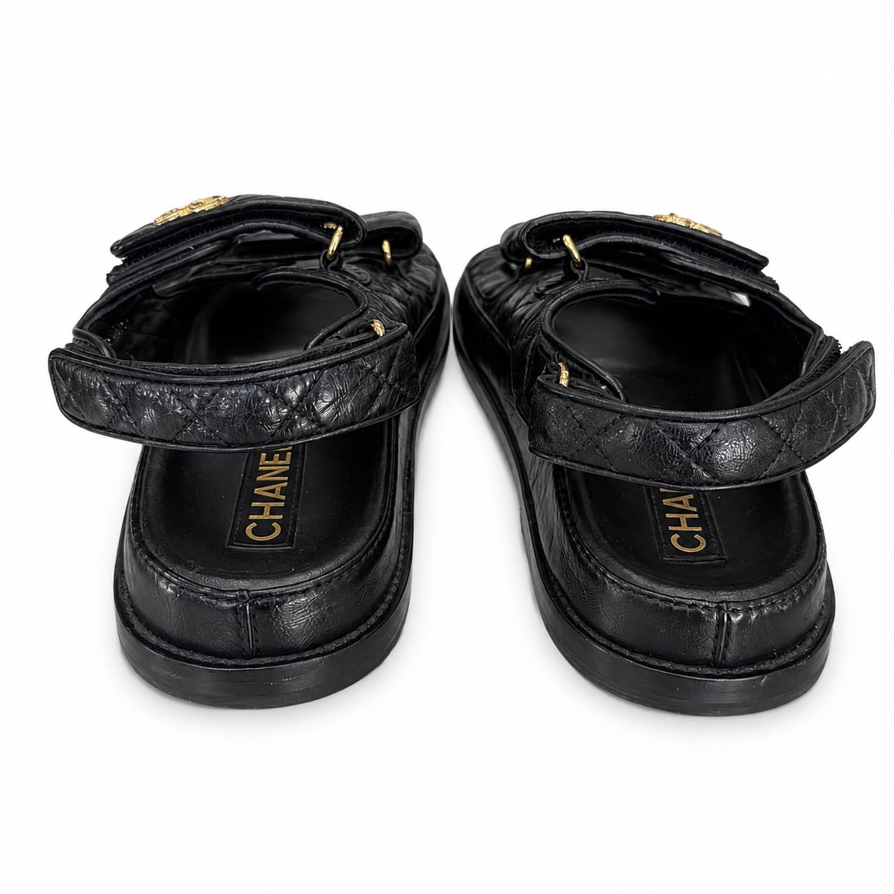 CHANEL - SANDALS DAD BLACK LEATHER GOLD HARDWARE SIZE 40 C