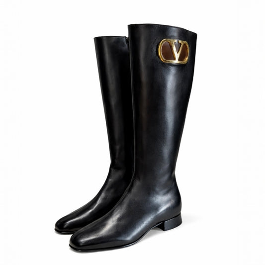 VALENTINO - *BRAND NEW* VLOGO HIGH BOOTS BLACK LEATHER SIZE 36 EU