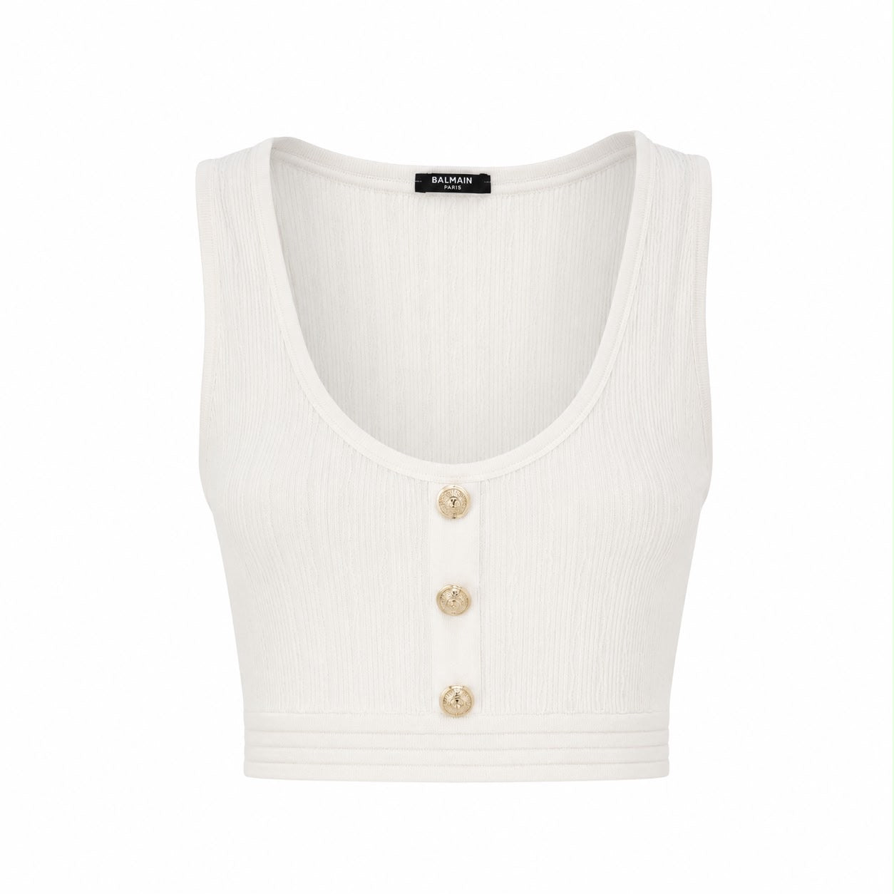 BALMAIN - TOP CROP WHITE WITH GOLD BUTTONS SIZE 42 FR