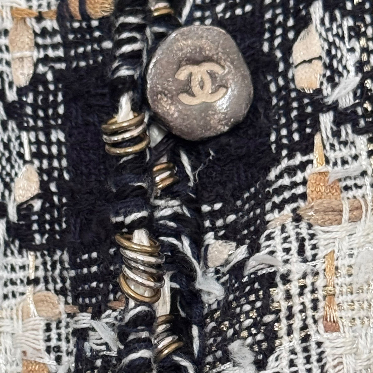 CHANEL - JACKET MULTICOLOR CHECKED TWEED WITH CC BUTTONS SIZE 48 FR