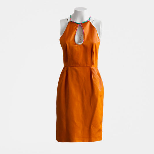 EMILIO PUCCI - DRESS MIDI ORANGE WITH PRINT DETAIL SIZE 40 IT