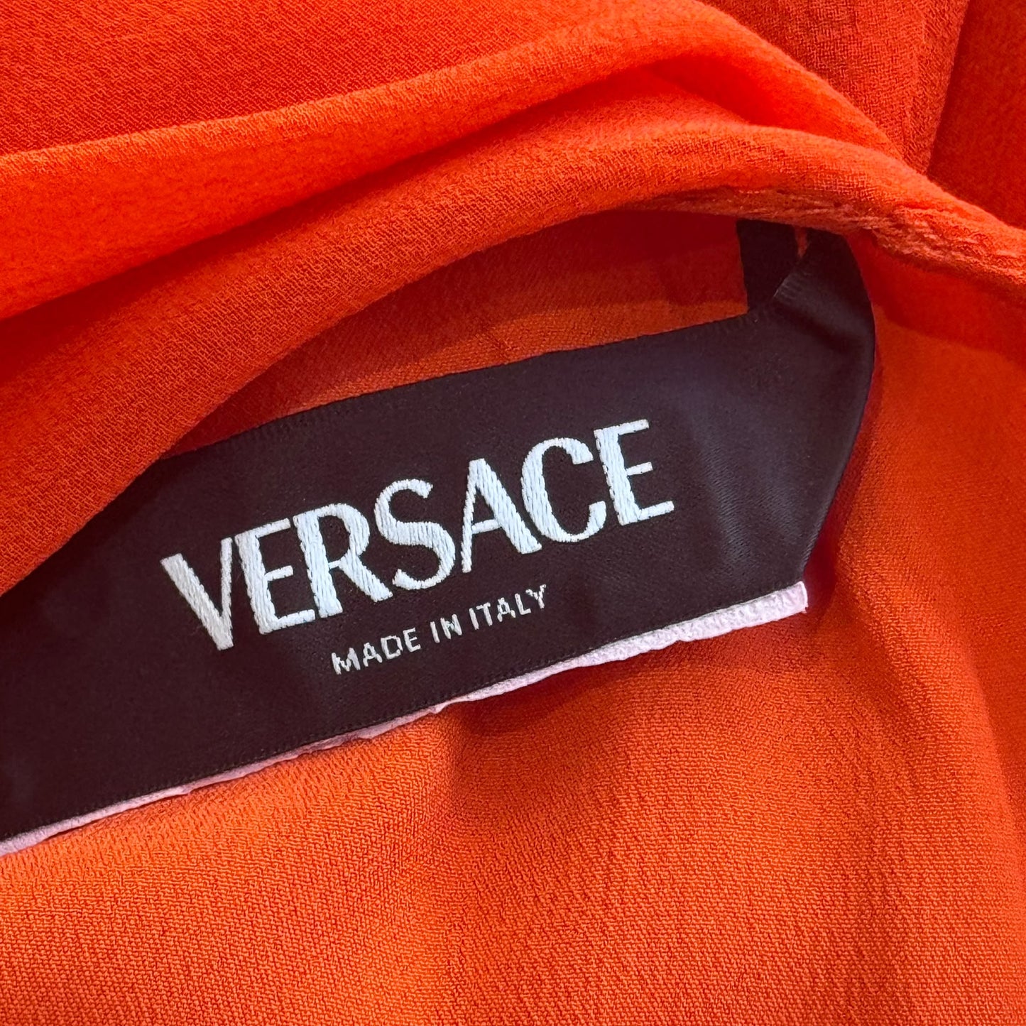 VERSACE - DRESS MAXI DRAPED ONE-SHOULDER ORANGE SILK SIZE 40 IT