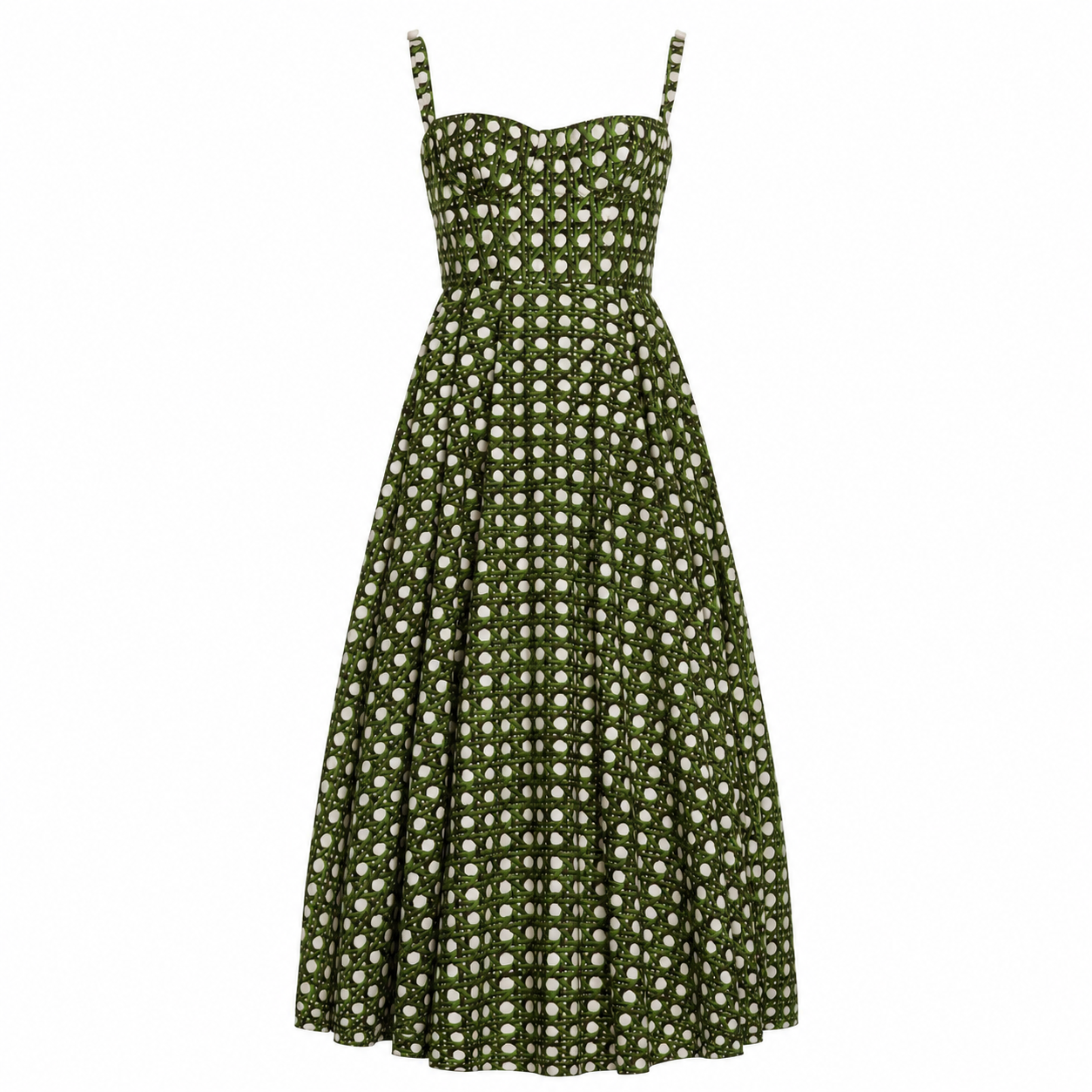 GIAMBATTISTA VALLI - DRESS MAXI TREILLAGE PRINT GREEN & WHITE SIZE 42 IT
