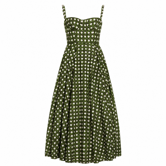 GIAMBATTISTA VALLI - DRESS MAXI TREILLAGE PRINT GREEN & WHITE SIZE 42 IT