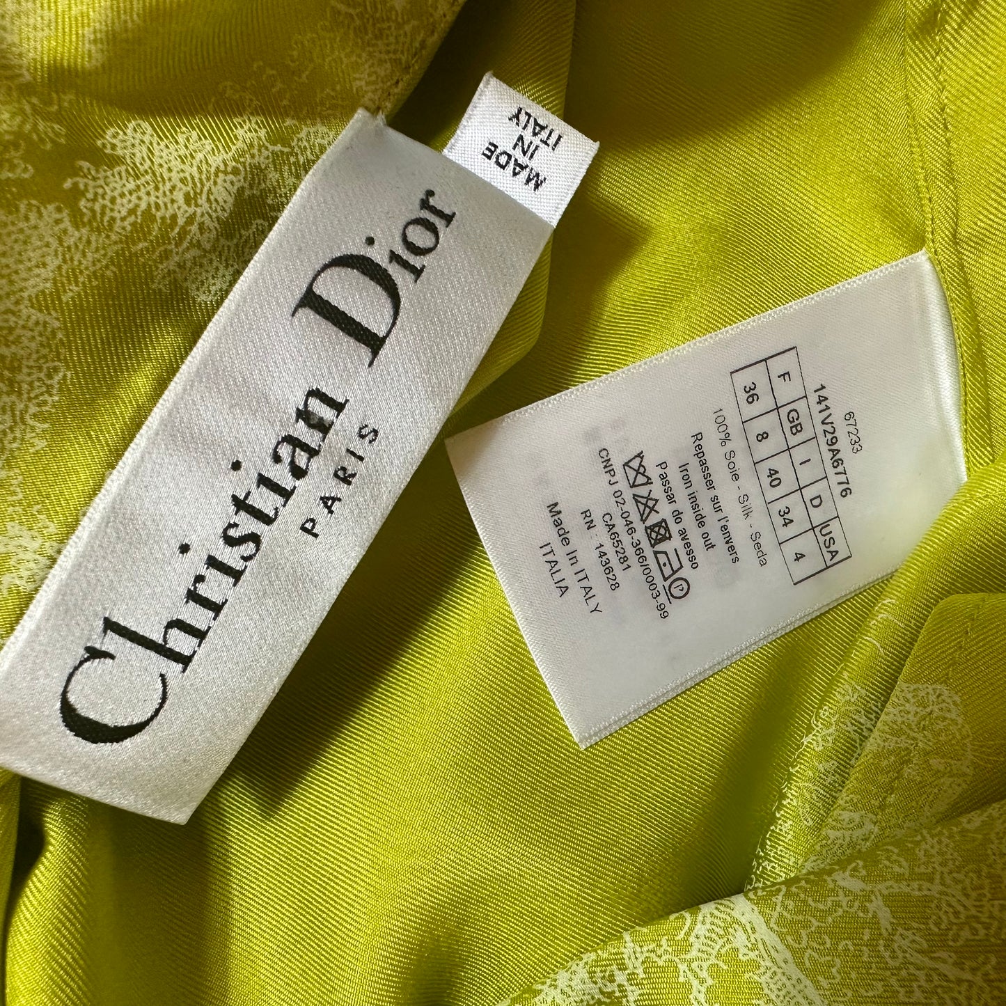 DIOR - Set pijama Toile de Jouy lime 100% silk size 36FR & 38 FR