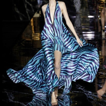 LOUIS VUITTON - MAXI DRESS ZEBRA PRINT PURPLE LIGHT BLUE SIZE 34 FR