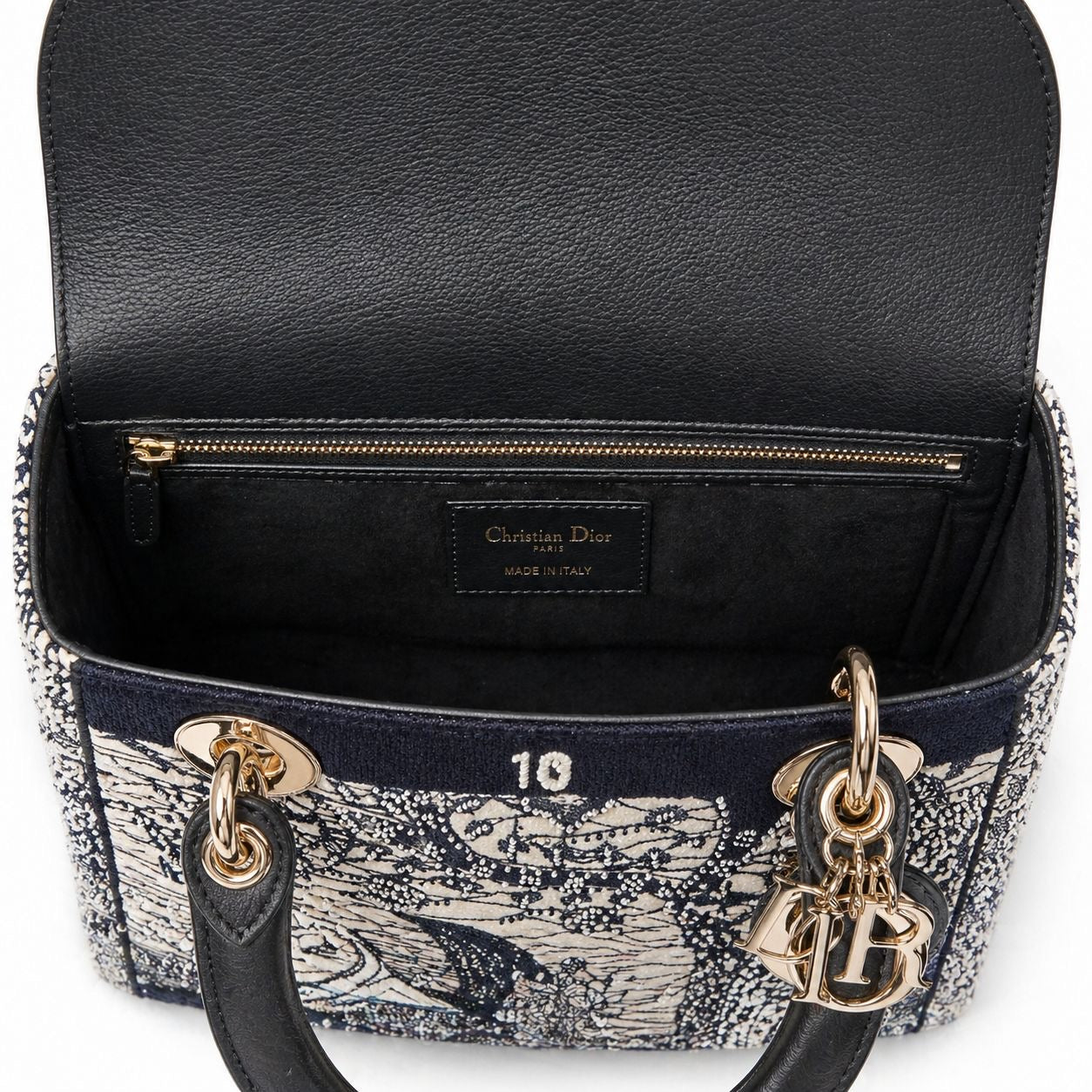 DIOR - *LIMITED NEVER USED* LADY DIOR MEDIUM “LA ROUE DE LA FORTUNE” * EMROIDERED BLUE AND WHITE