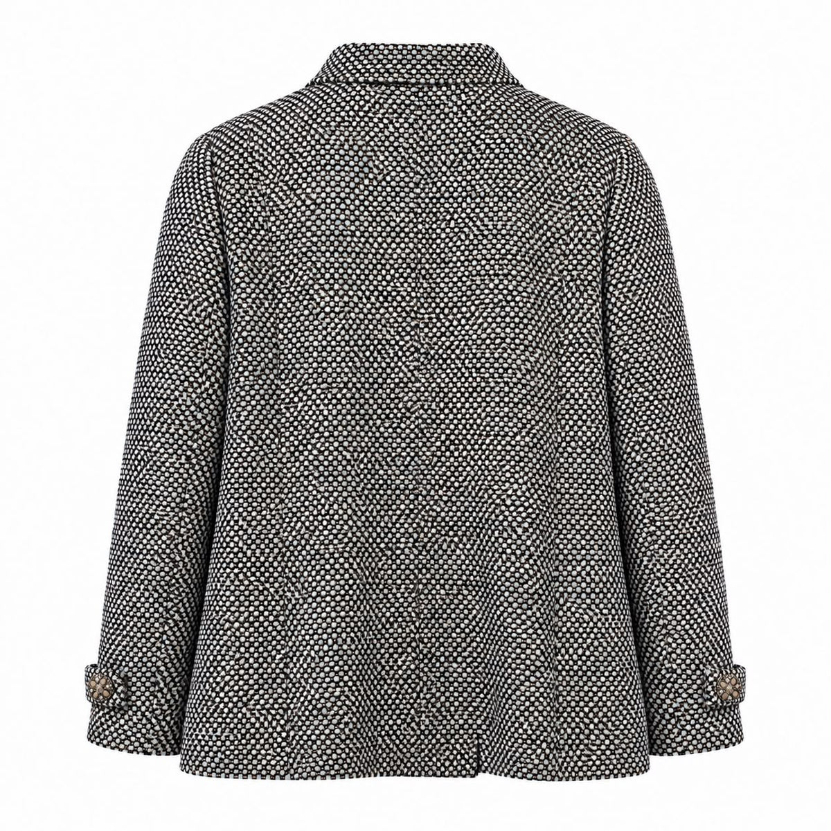 CHANEL - JACKET TWEED BLACK & WHITE TEXTURED WITH JEWEL BUTTONS SIZE 50 FR