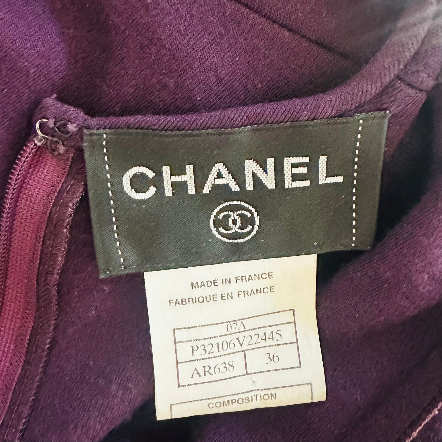 CHANEL - DRESS MIDI PURPLE WOOL WORH PATENT BELT SIZE 36 FR