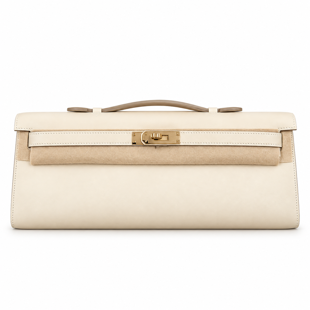 HERMÈS - *NEW FULL SET* KELLY CUT CLUTCH BAG CRAIE SWIFT LEATHER GOLD HARDWARE