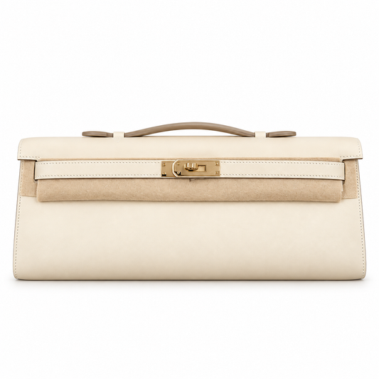 HERMÈS - *NEW FULL SET* KELLY CUT CLUTCH BAG CRAIE SWIFT LEATHER GOLD HARDWARE