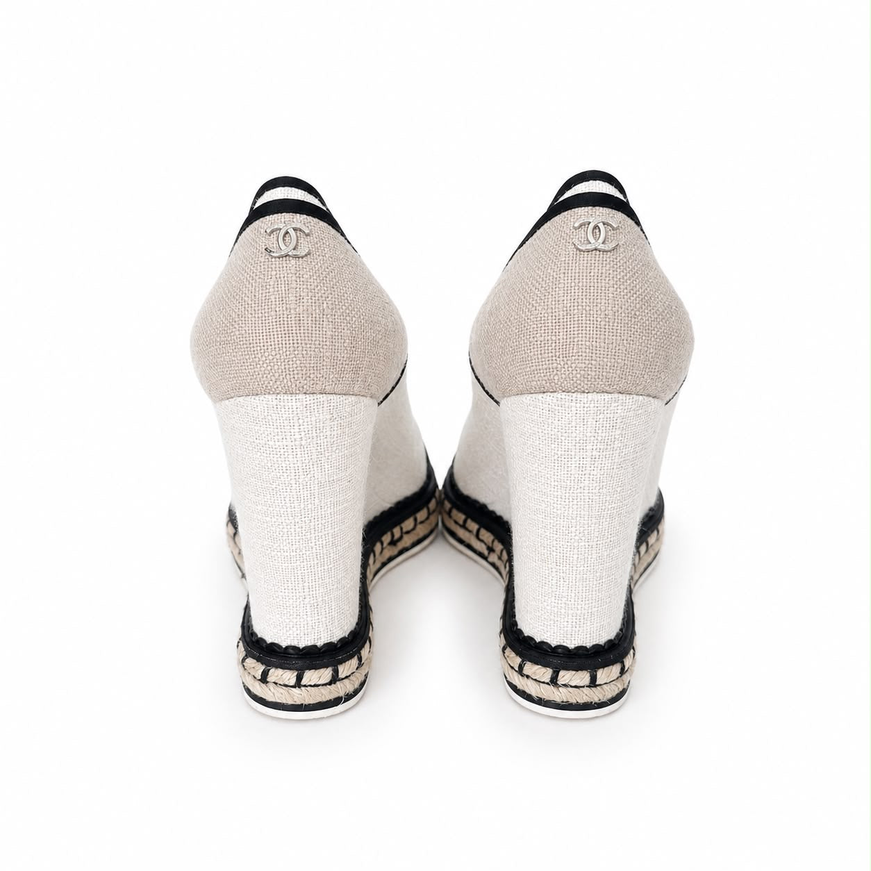 CHANEL - WEDGE PUMPS TRI-COLOR CANVAS SIZE 40,5 EU