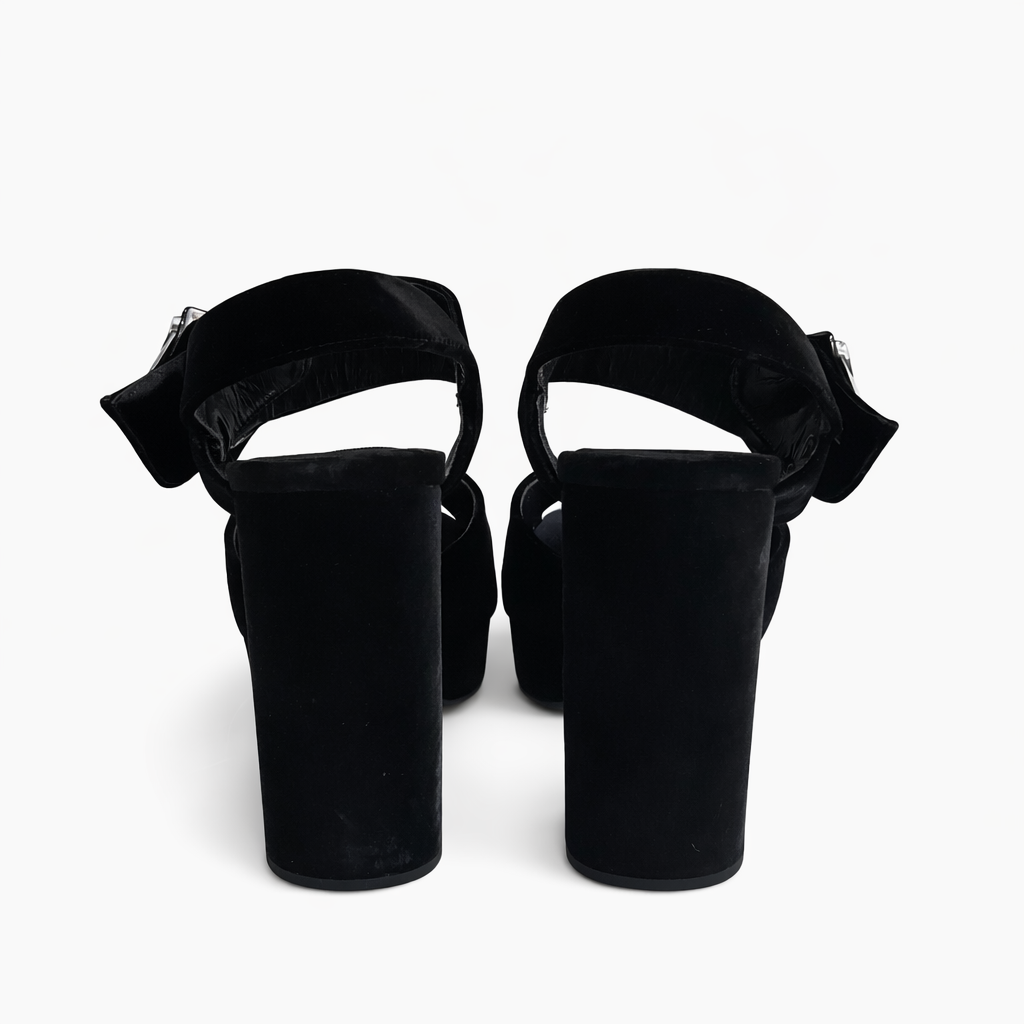 PRADA - SANDALS BLACK VELVET WITH JEWEL BUCKLE SIZE 37,5 EU