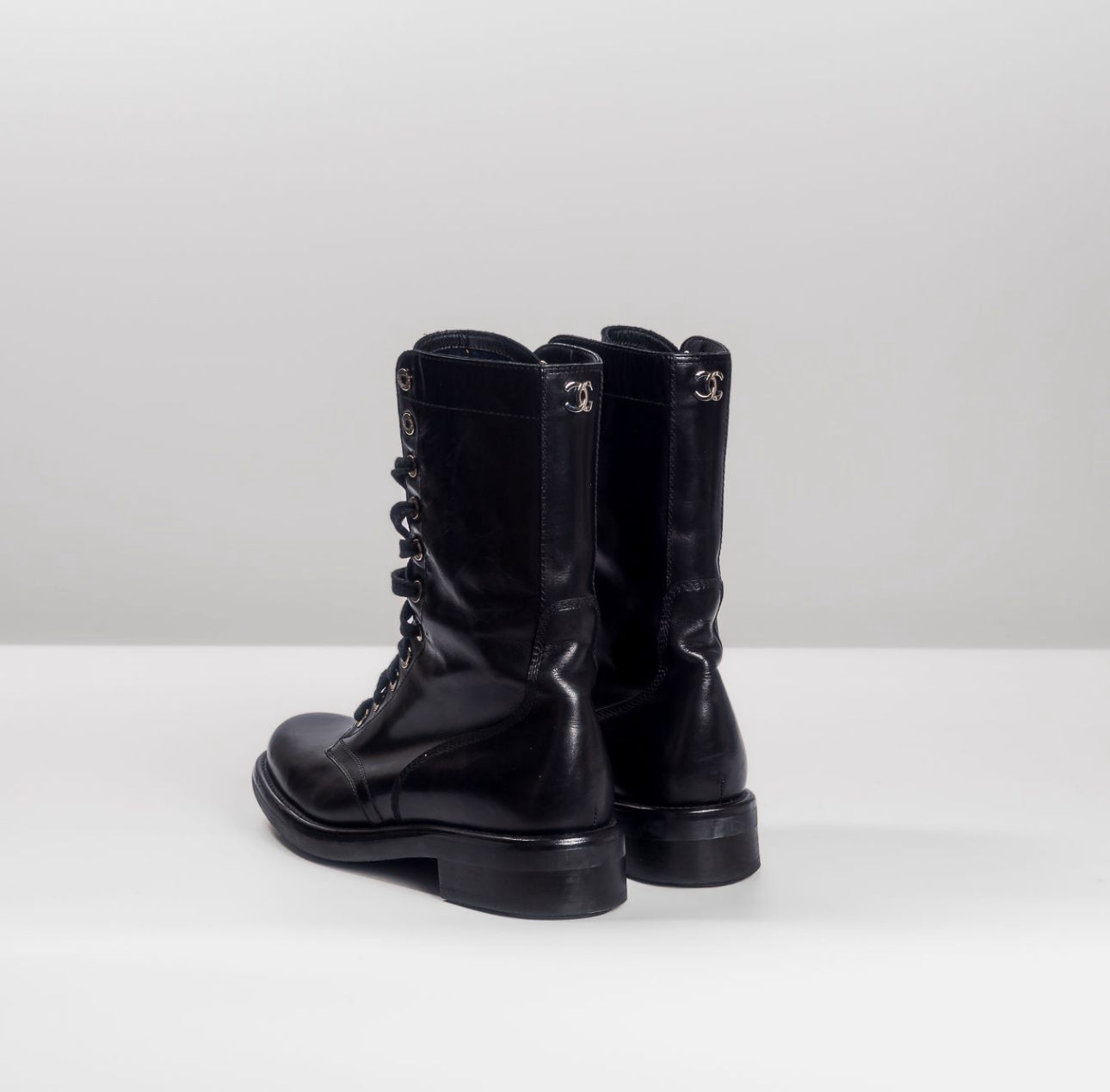 CHANEL - ANKLE BOOTS BLACK SMOOTH LEATHER SIZE 39 EU