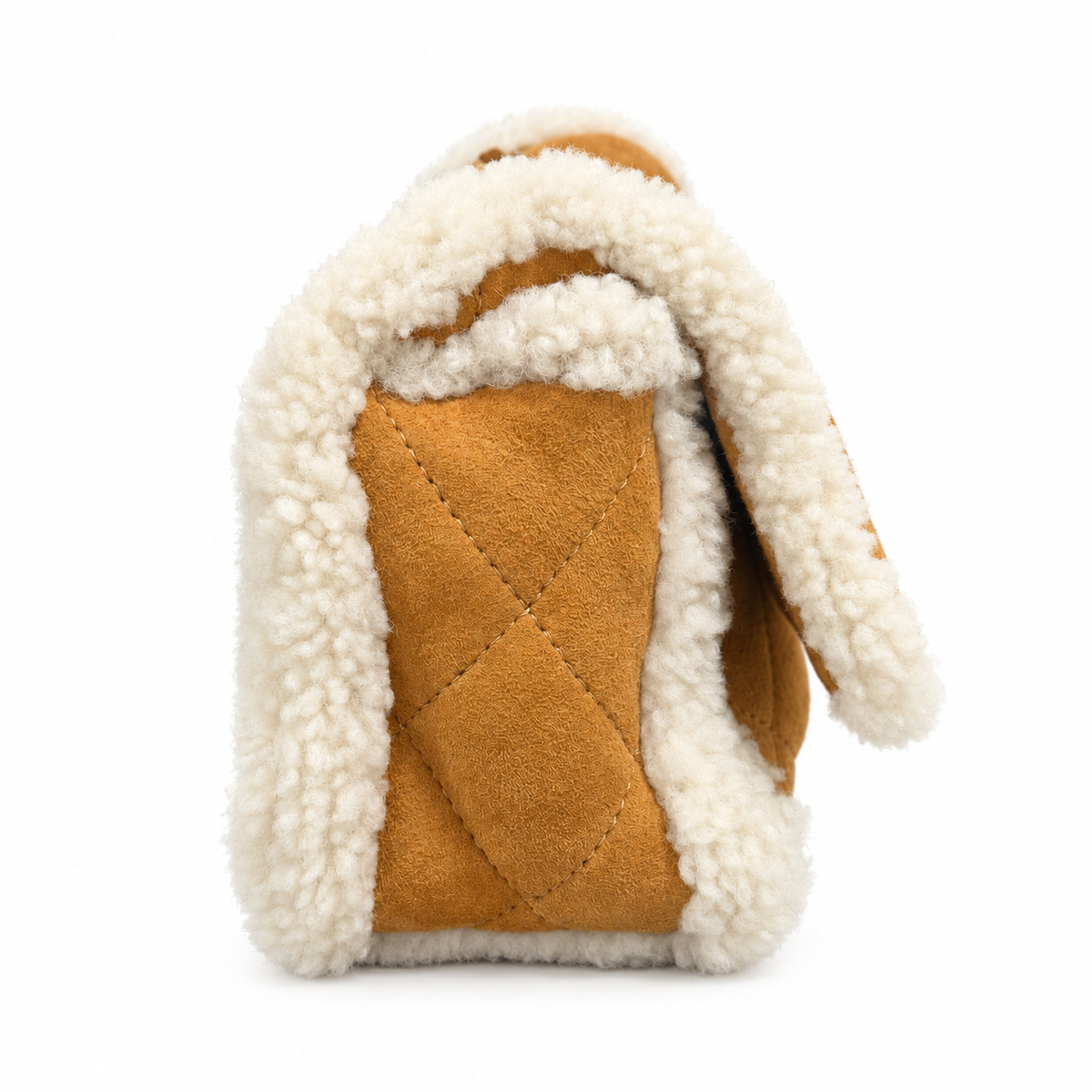 CHANEL –  BAG TIMELESS QUILTED CAMEL SUEDE & IVORY SHEARLING FLAP WITH GOLD-TONE HARDWARE