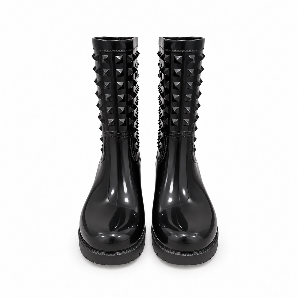 VALENTINO - RAIN BOOTS ROCKSTUD BLACK GLOSSY SIZE 37 EU