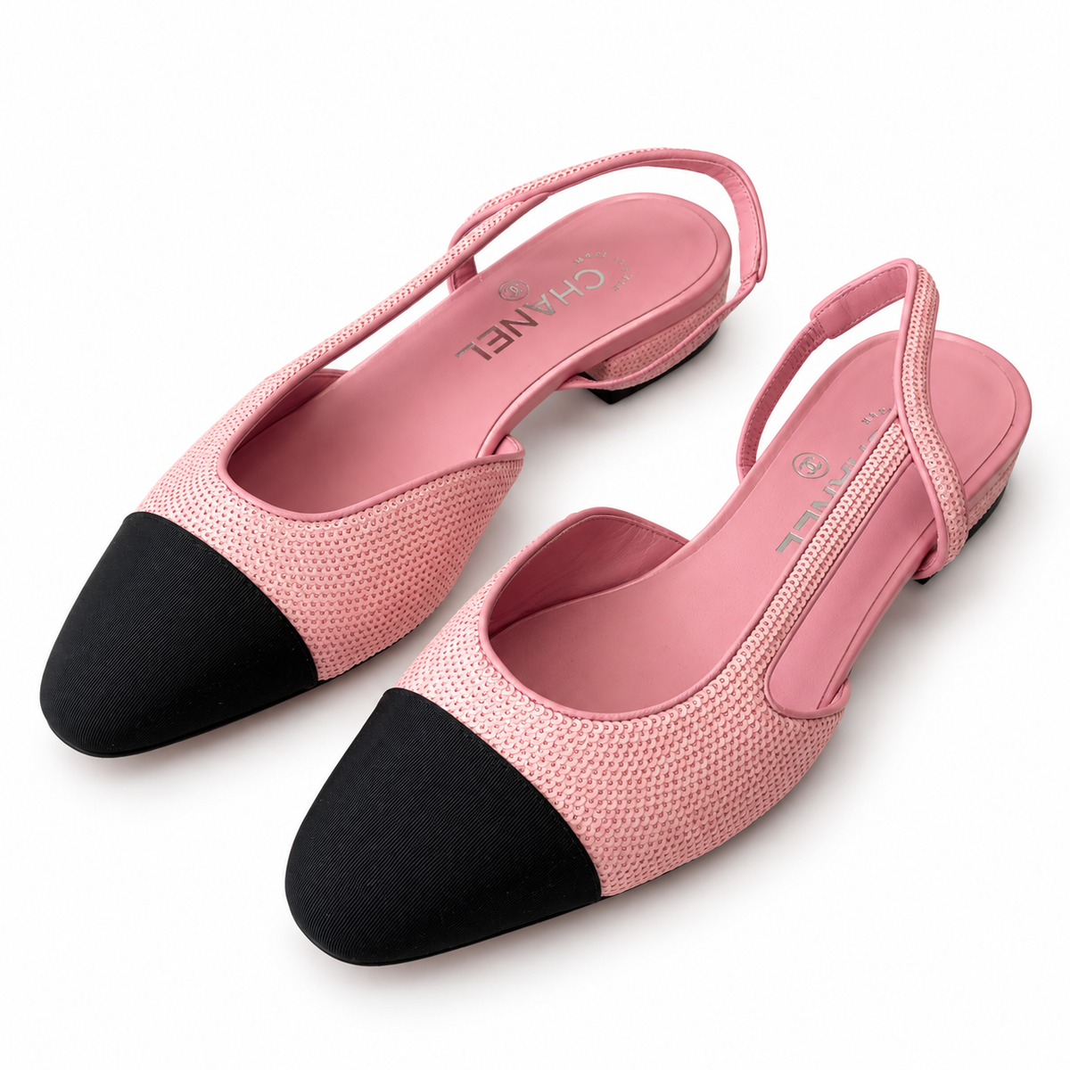 CHANEL - *NEW* SLINGBACK PINK SEQUIN-EMBELLISHED SIZE 37 EU