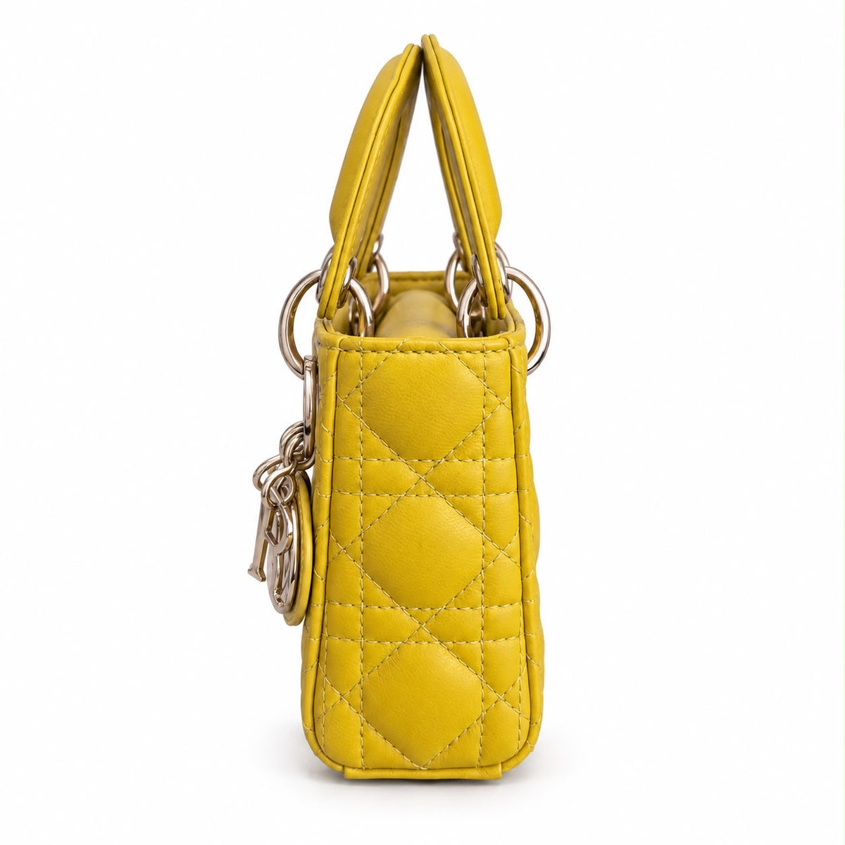 DIOR – *NEVER WORN* BAG LADY DIOR MICRO IN YELLOW CANNAGE LEATHER PALE GOLD HARDWARE