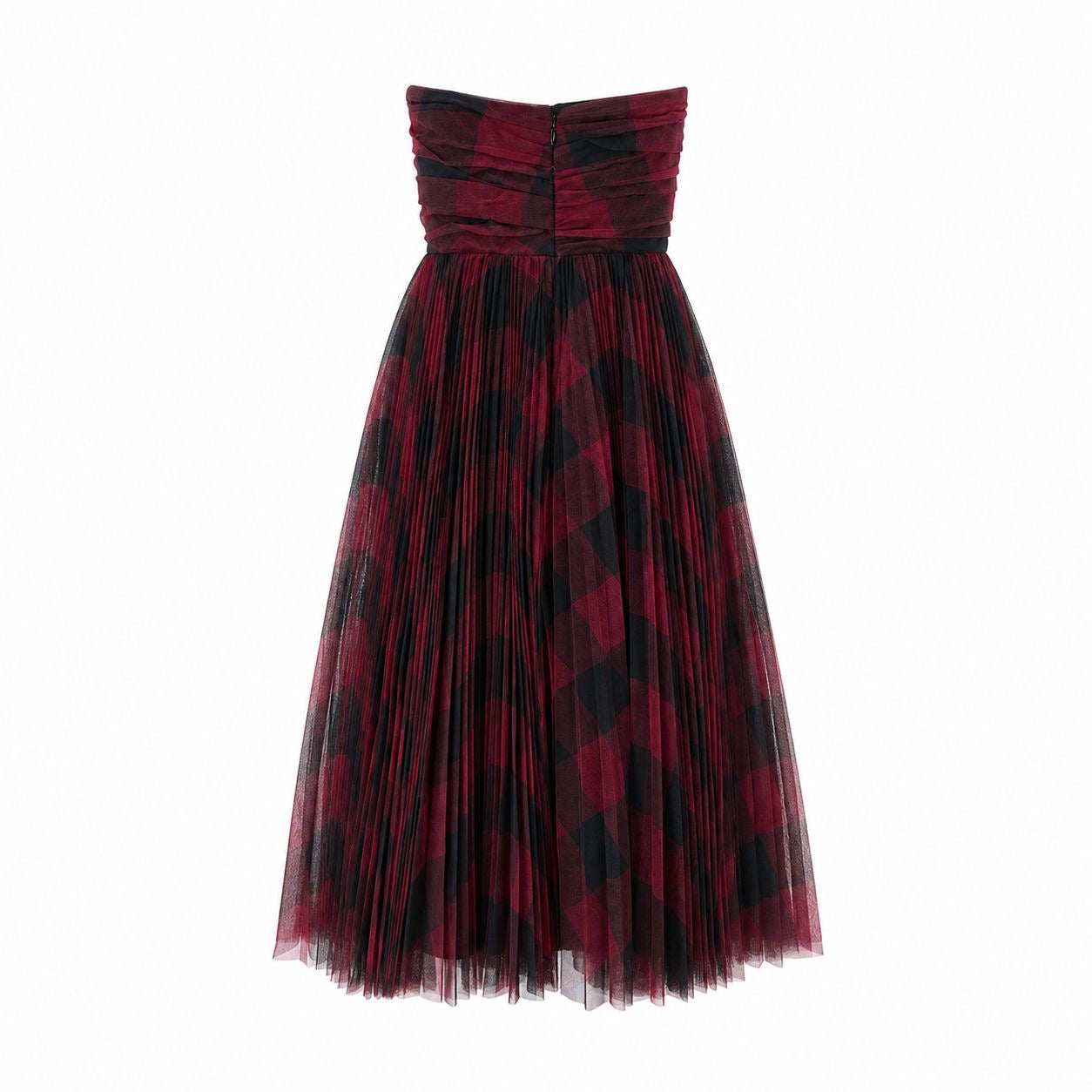 DIOR - DRESS CHECKED RED AND BLACK TULLE STRAPLESS BUSTIER SIZE 36 FR