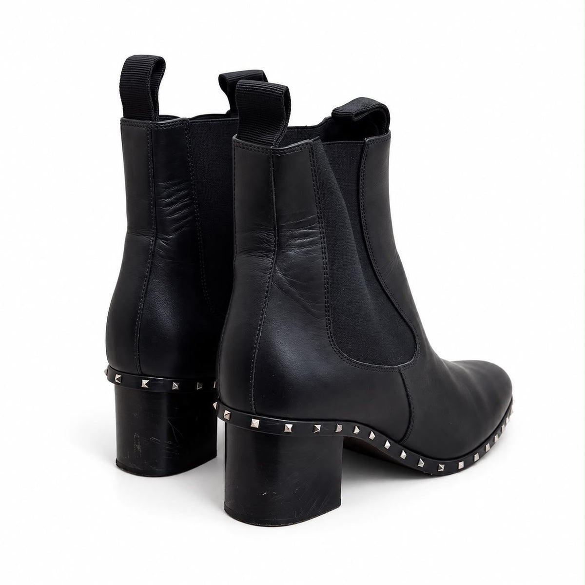 VALENTINO - ANKLE BOOTS ROCKSTUD CALFSKIN BLACK LEATHER SIZE 37 EU