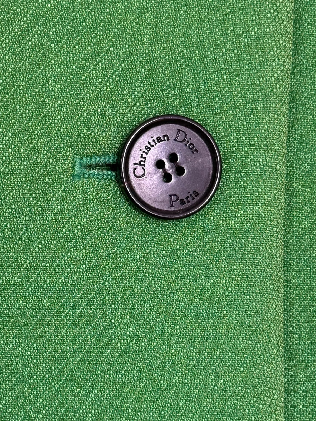 DIOR - JACKET CROPPED EMERALD GREEN WOOL & SILK WITH BLACK BUTTONS SIZE 34 FR