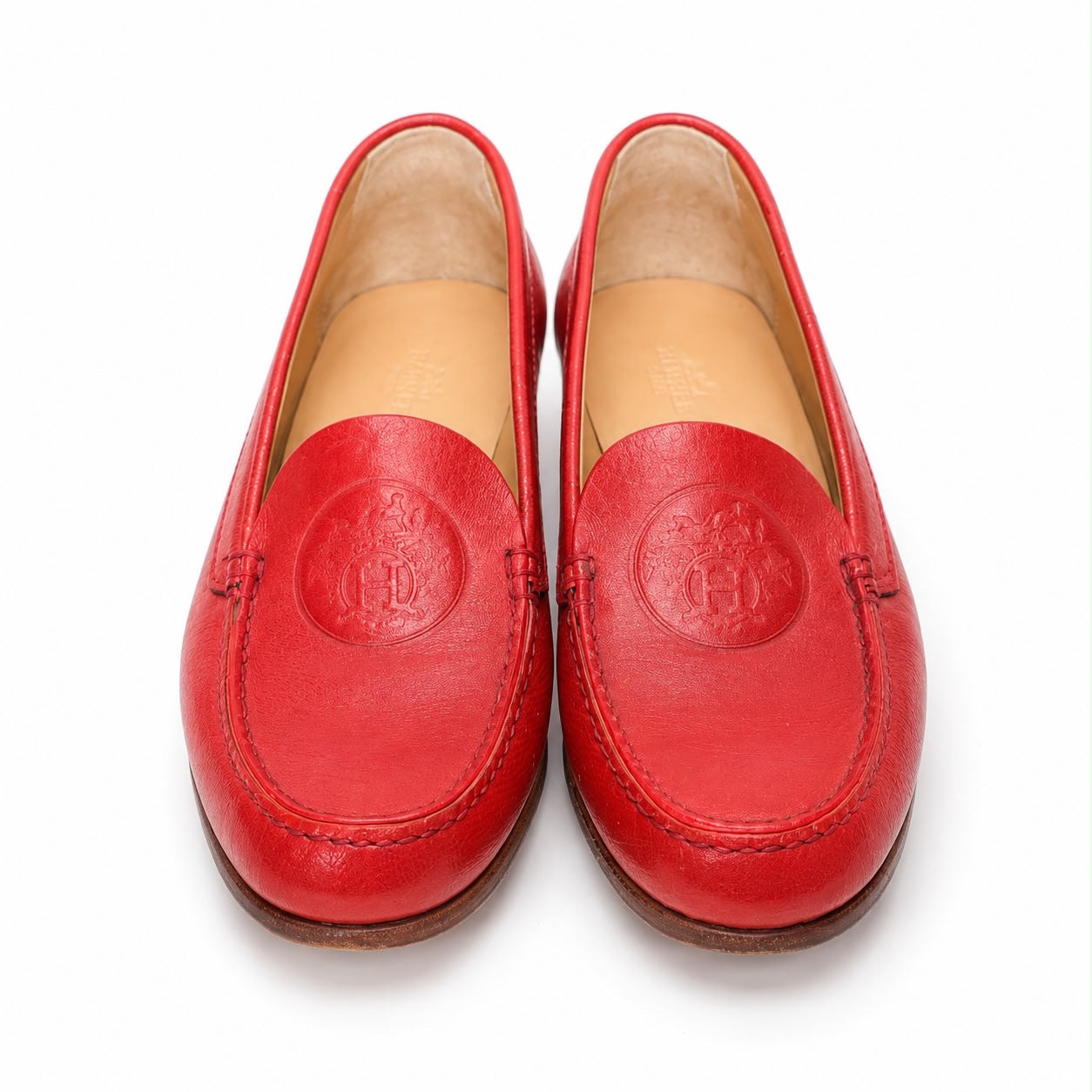 HERMÈS - LOAFER RED LEATHER WITH EMBOSSED CREST SIZE 37 EU