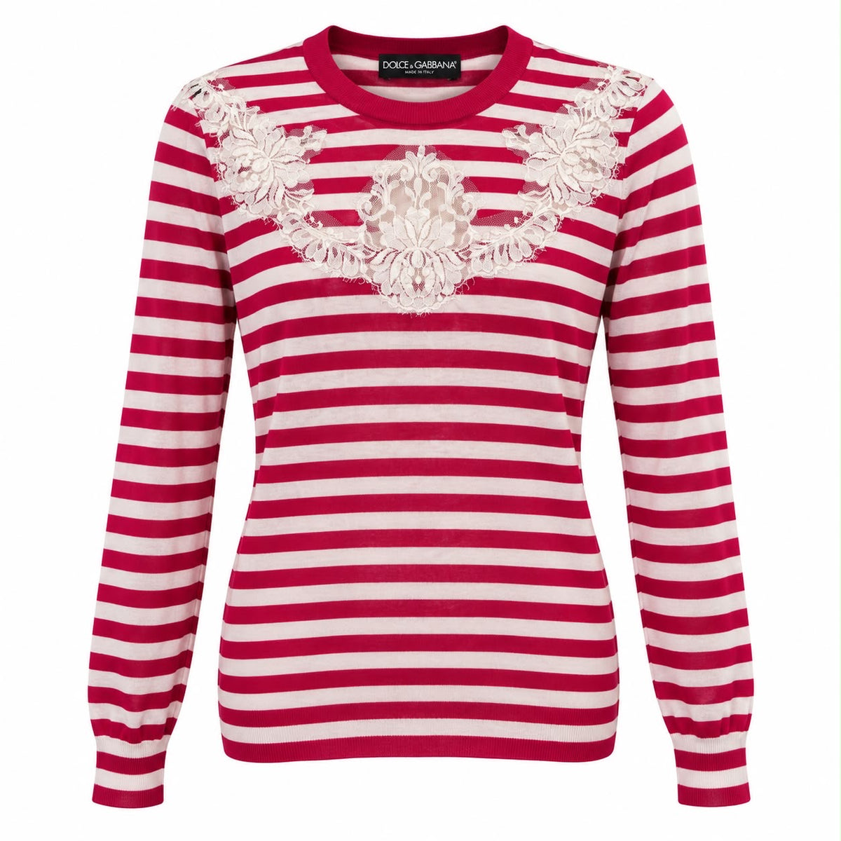 DOLCE & GABBANA - SWEATER KNIT SILK STRIPED RED & WHITE SIZE 40 IT