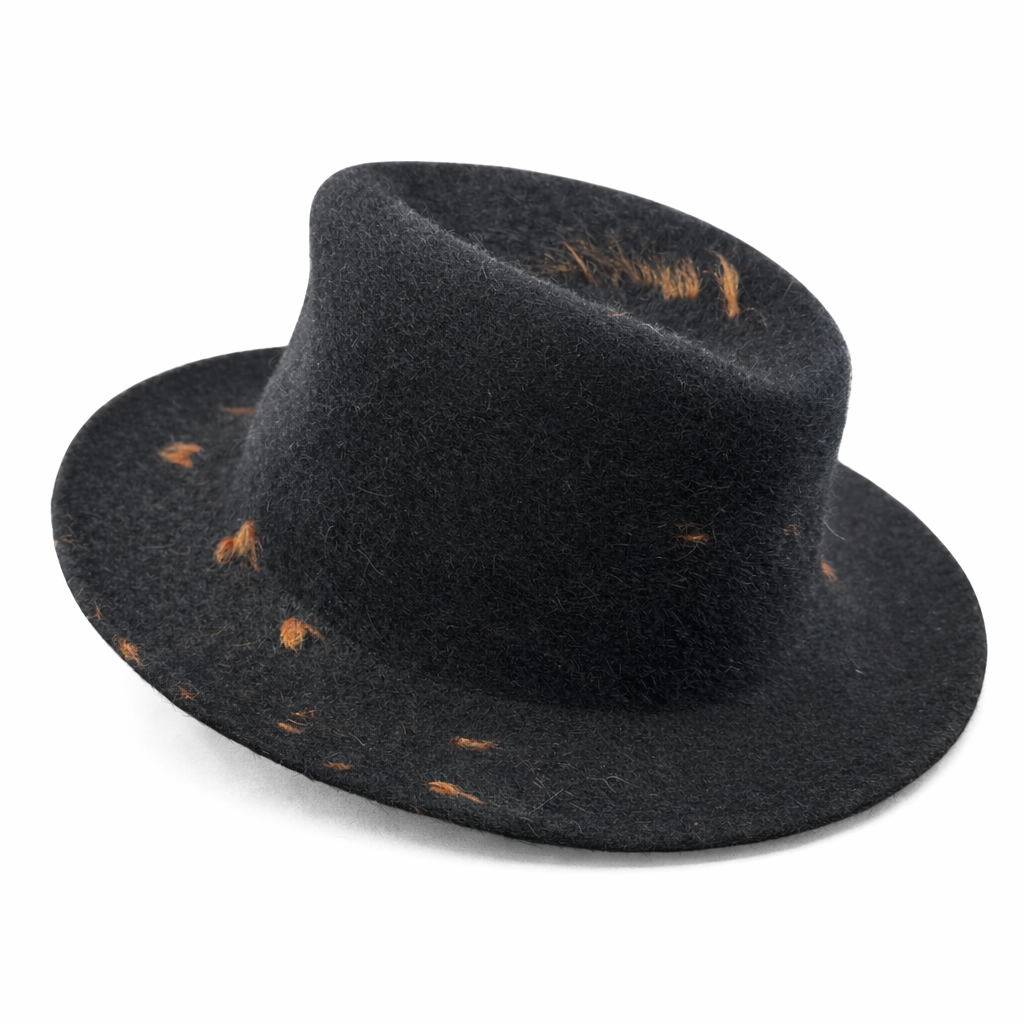 HERMÈS - HAT FELT BLACK ORANGE DETAILS SIZE 57