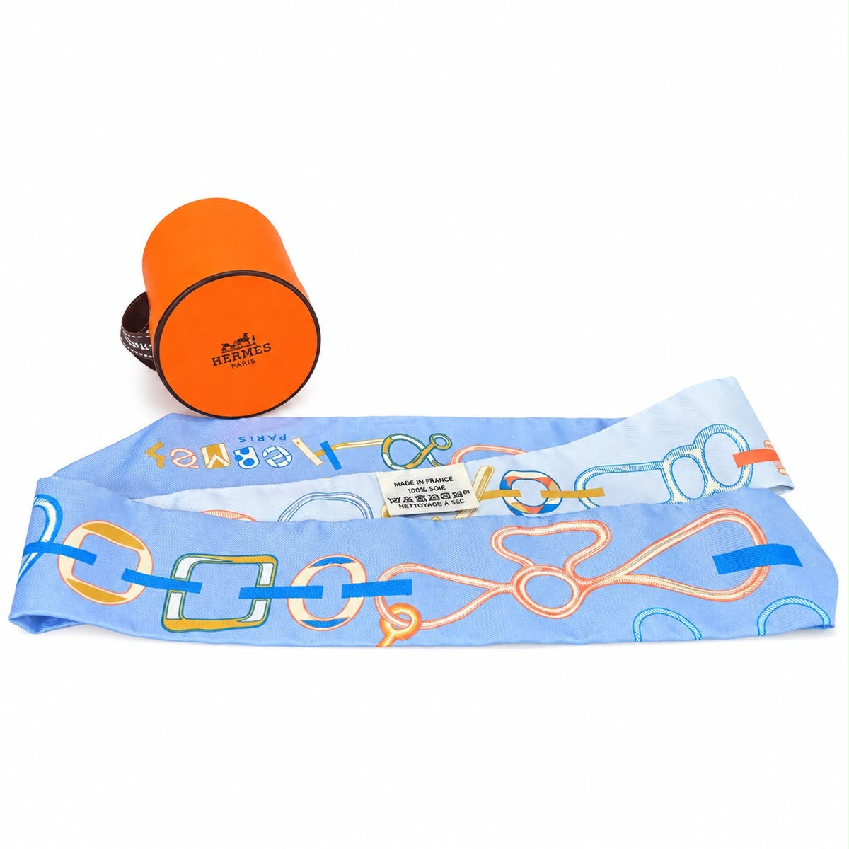 HERMÈS - SCARF TWILLY DO RE BOUCLES IN BLEU CIEL & BLUE COB