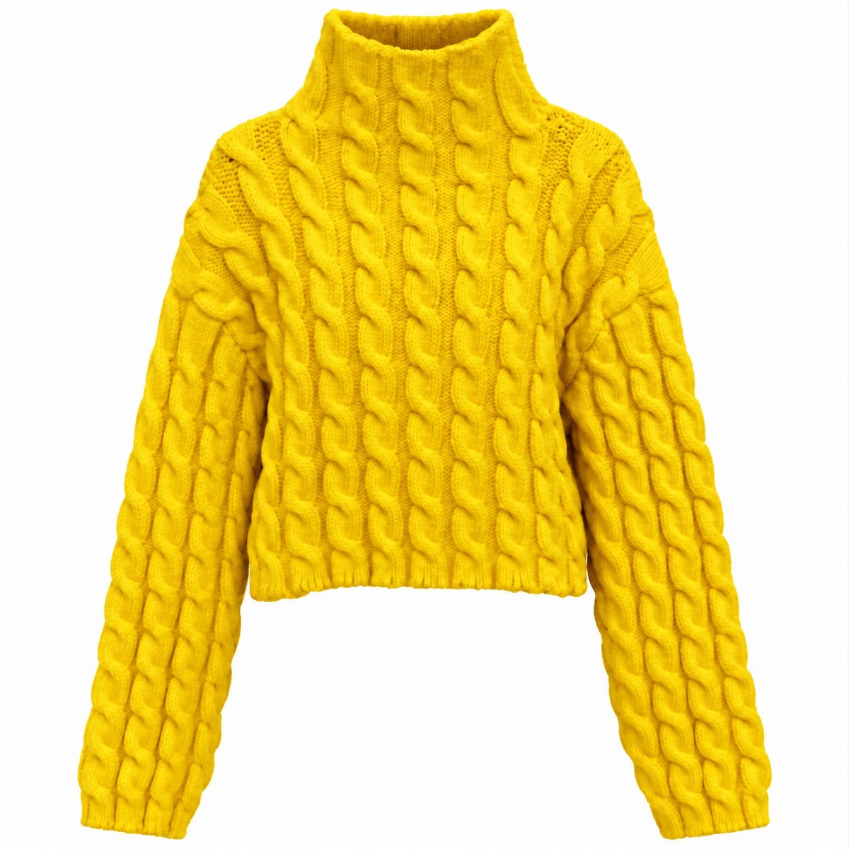 BALENCIAGA – *NEW* SWEATER IN YELLOW CABLE KNIT WITH HIGH NECK SIZE XS