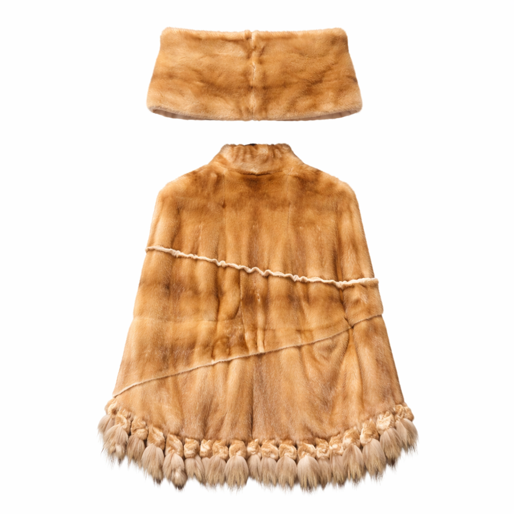 DOLCE & GABBANA - CAPE MINK FUR WITH FOX LIGHT BROWN