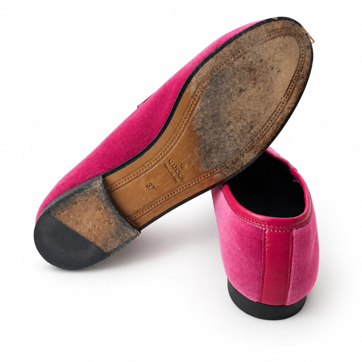 GUCCI – PINK FUCHSIA VELVET HORSEBIT LOAFERS WITH GOLD-TONE HARDWARE SIZE 37 EU