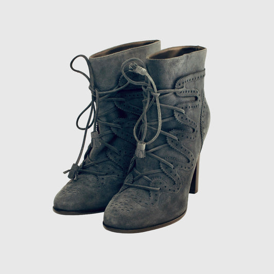 HERMÈS - *BRAND NEW* ANKLE BOOTS TEAL SUÈDE LACE-UP SIZE 39 EU