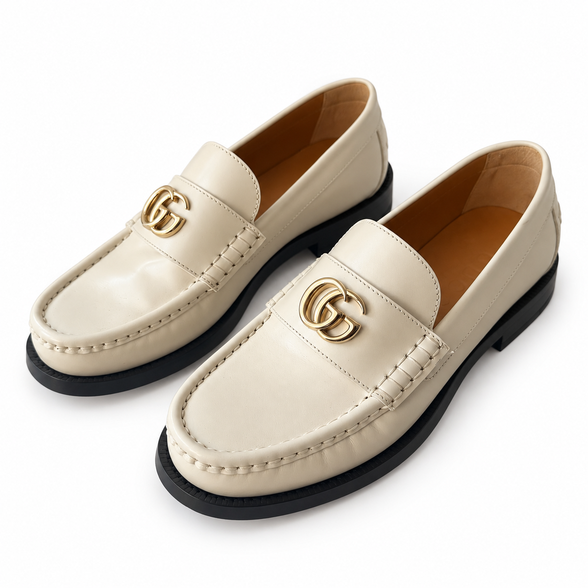 GUCCI - *NEW* LOAFERS MARMONT IVORY LEATHER WITH BLACK SOLES SIZE 37 EU
