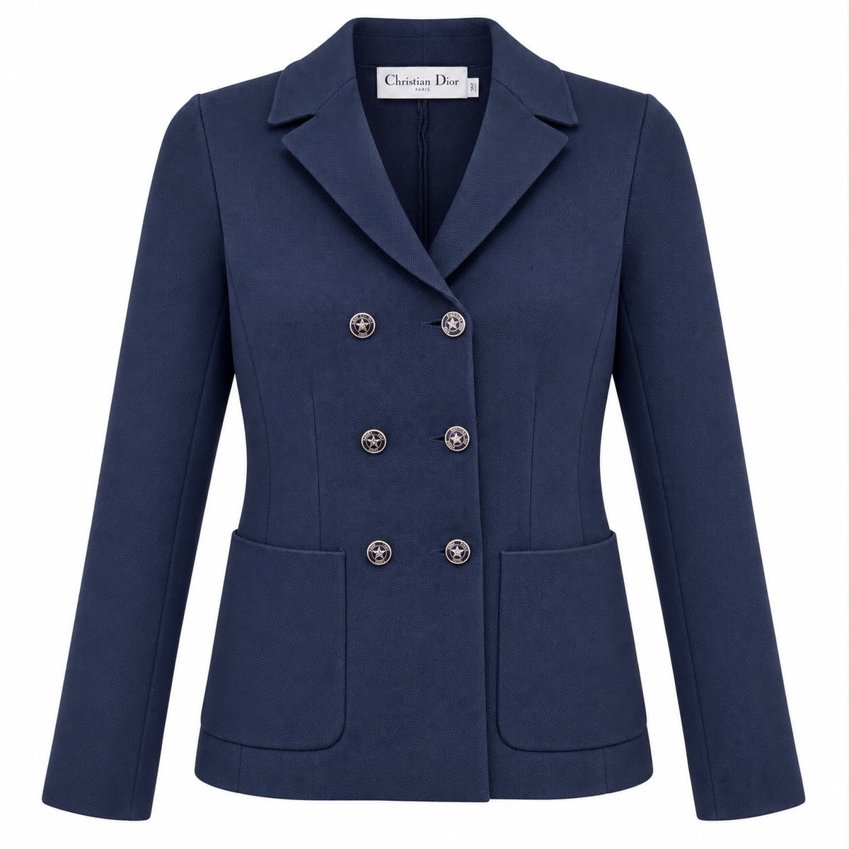 DIOR - BLAZER TAILORED DOUBLE-BREASTED NAVY BLUE WITH GOLD TONE BUTTONS SIZE 36 FR