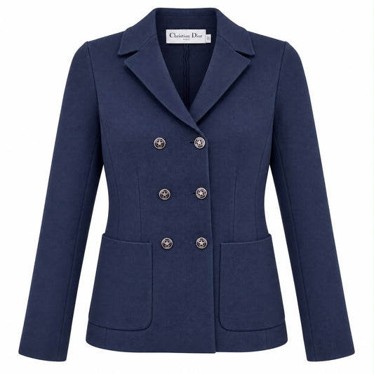 DIOR - BLAZER TAILORED DOUBLE-BREASTED NAVY BLUE WITH GOLD TONE BUTTONS SIZE 36 FR