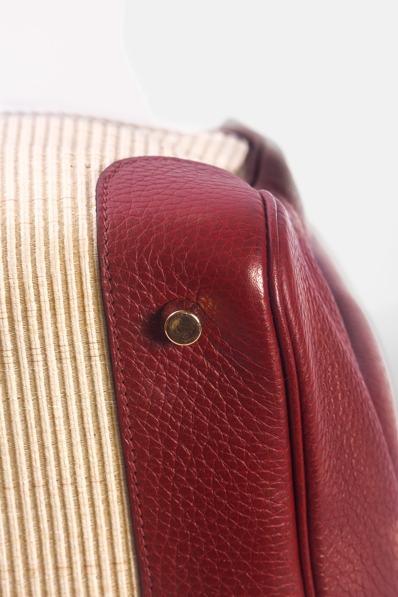 HERMÈS - *RARE* BIRKIN 35 HANDBAG ROUGE H TAURILLON CLEMENCE LEATHER AND CRINOLINE CANVAS WITH GOLD HARDWARE