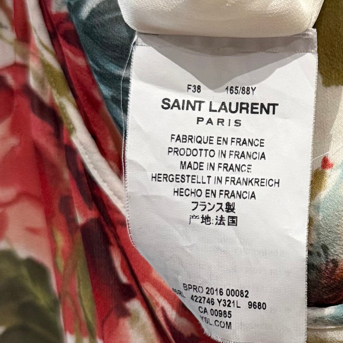 SAINT LAURENT - DRESS MAXI WHITE & RED ROSES PRINT SILK GEORGETTE SIZE 38 FR