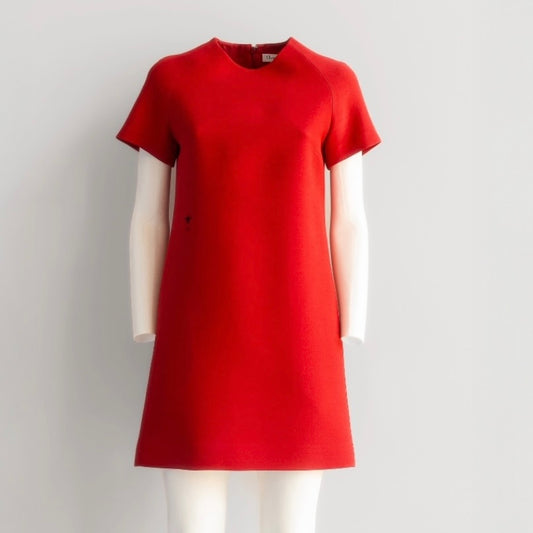 DIOR - DRESS MINI RED 30 MONTAIGNE WOOL AND SILK SIZE 36 FR