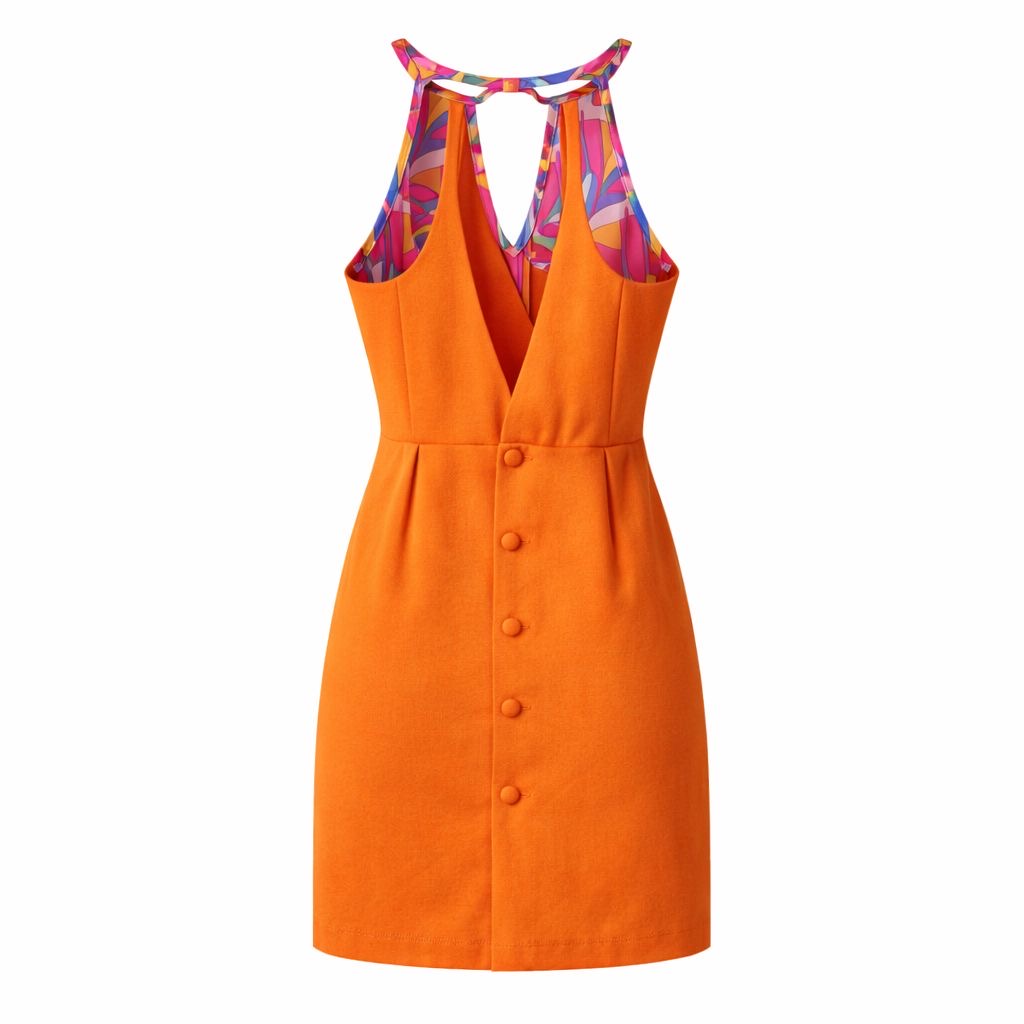 EMILIO PUCCI - DRESS ORANGE WITH PRINT DETAILS SIZE 40 IT