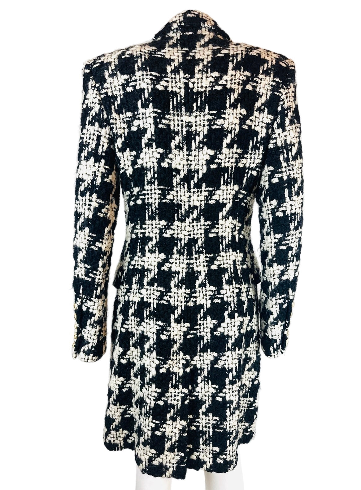 BALMAIN - Long coat tweed black & white size 38 FR