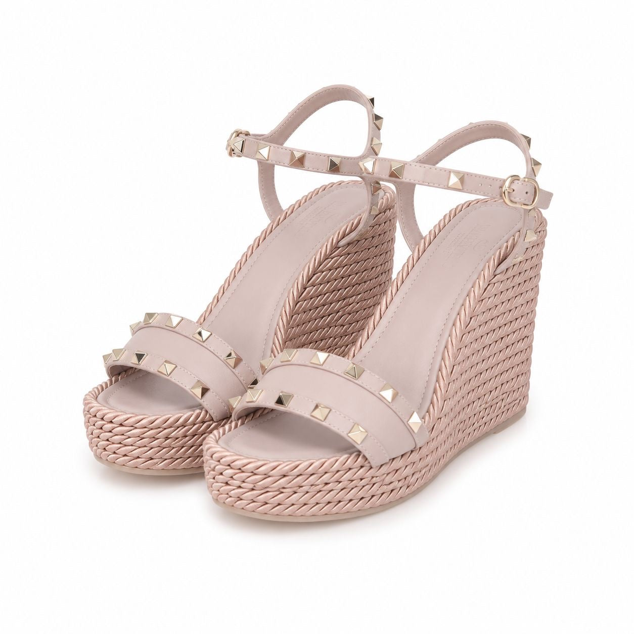 VALENTINO - WEDGE SANDALS ROCKSTUD PINK LEATHER SIZE 41 EU